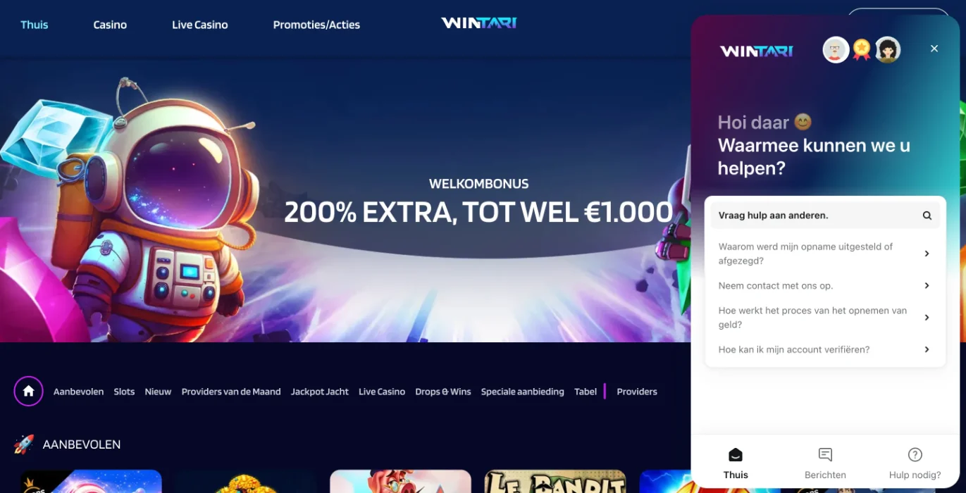 Wintari Casino klantenservice en live chat ondersteuning