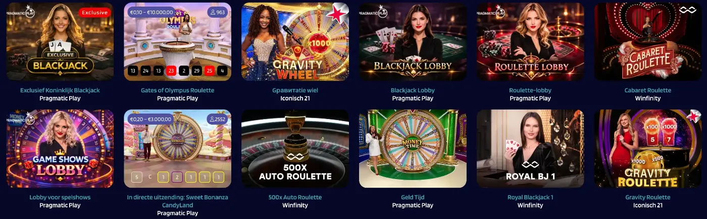 Wintari Live Casino met echte dealers en tafelspellen